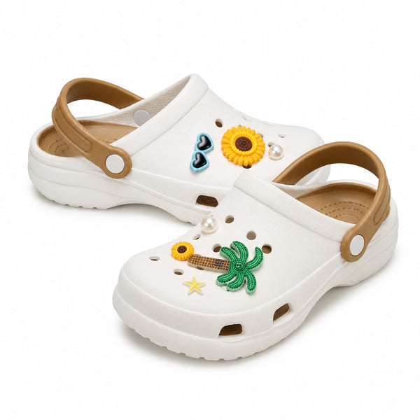 ALLWEAR Women's White Garden Charm Clogs with Decorative Charms