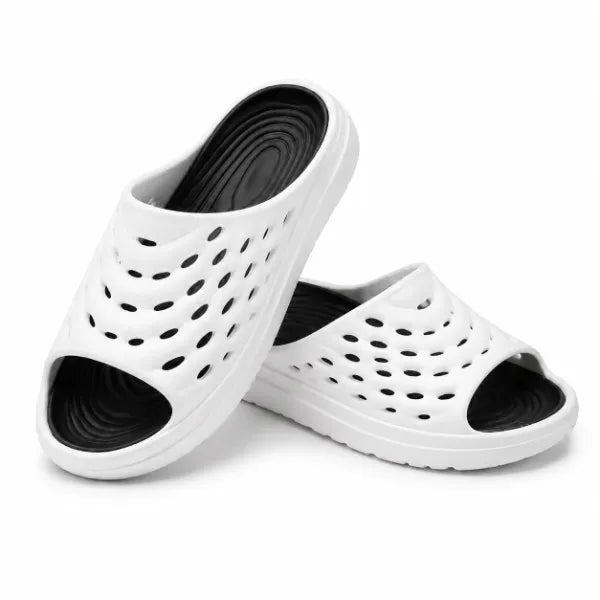 All Wear VortexFlow Dual-Tone Recovery Slides – Lightweight Perforated Comfort Sandals - White/Black - All Wear