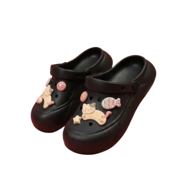 All Wear CutePaw Kitty Charm Clogs – Kawaii Comfort Shoes for Kids & Women - Black - All Wear