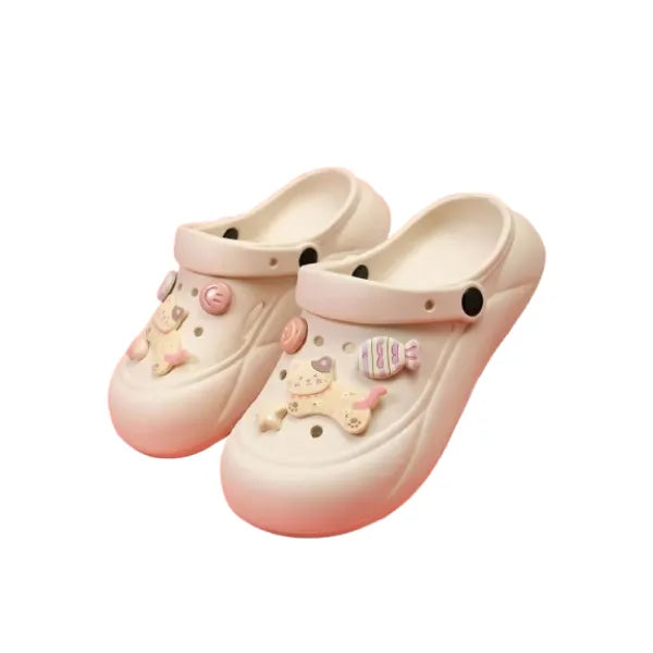 All Wear CutePaw Kitty Charm Clogs – Kawaii Comfort Shoes for Kids & Women - Creamy Beige - All Wear